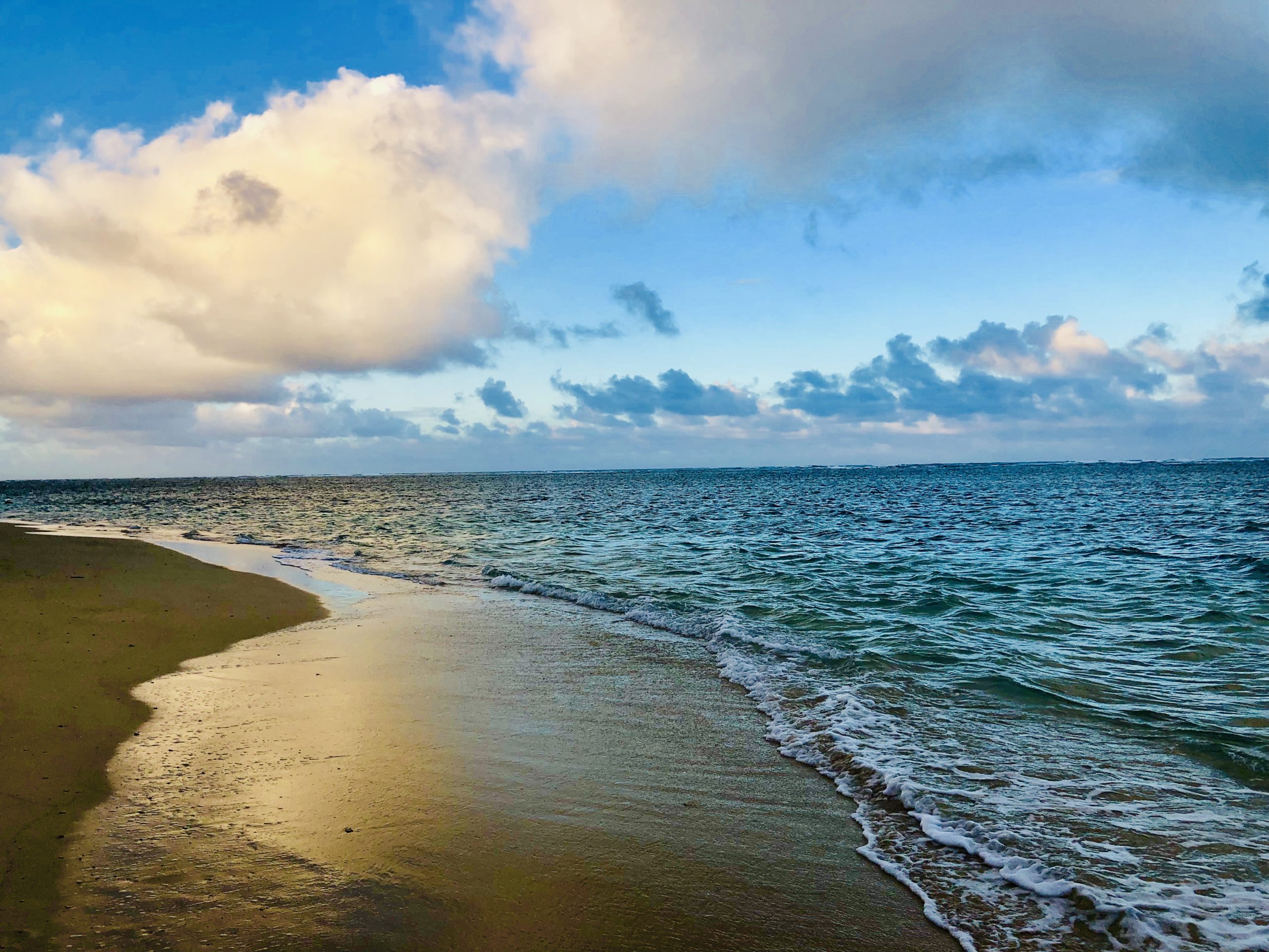 A sandy beach meets the calm ocean under a blue sky with scattered clouds, offering a serene escape from the concentration risk of everyday life.