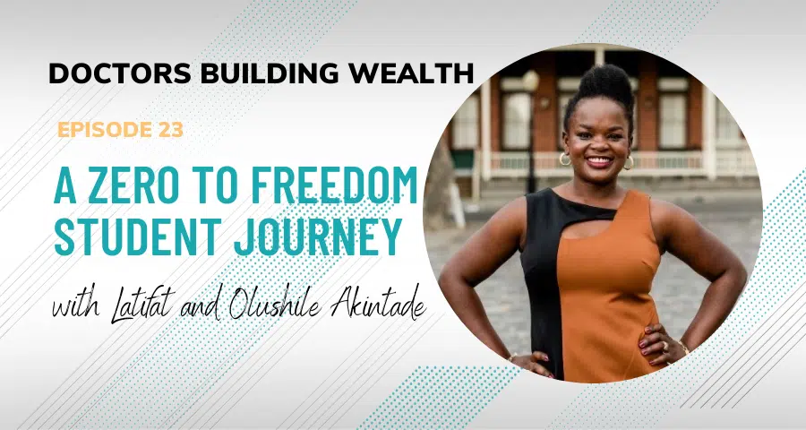 Podcast episode cover titled "A Zero to Freedom: A Student Journey" featuring Latifat and Olushola Akintade. The image captures a smiling person standing outdoors, symbolizing the transformative student journey.