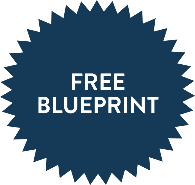 A dark blue starburst graphic with the words "FREE BLUEPRINT" in white capital letters centered inside.