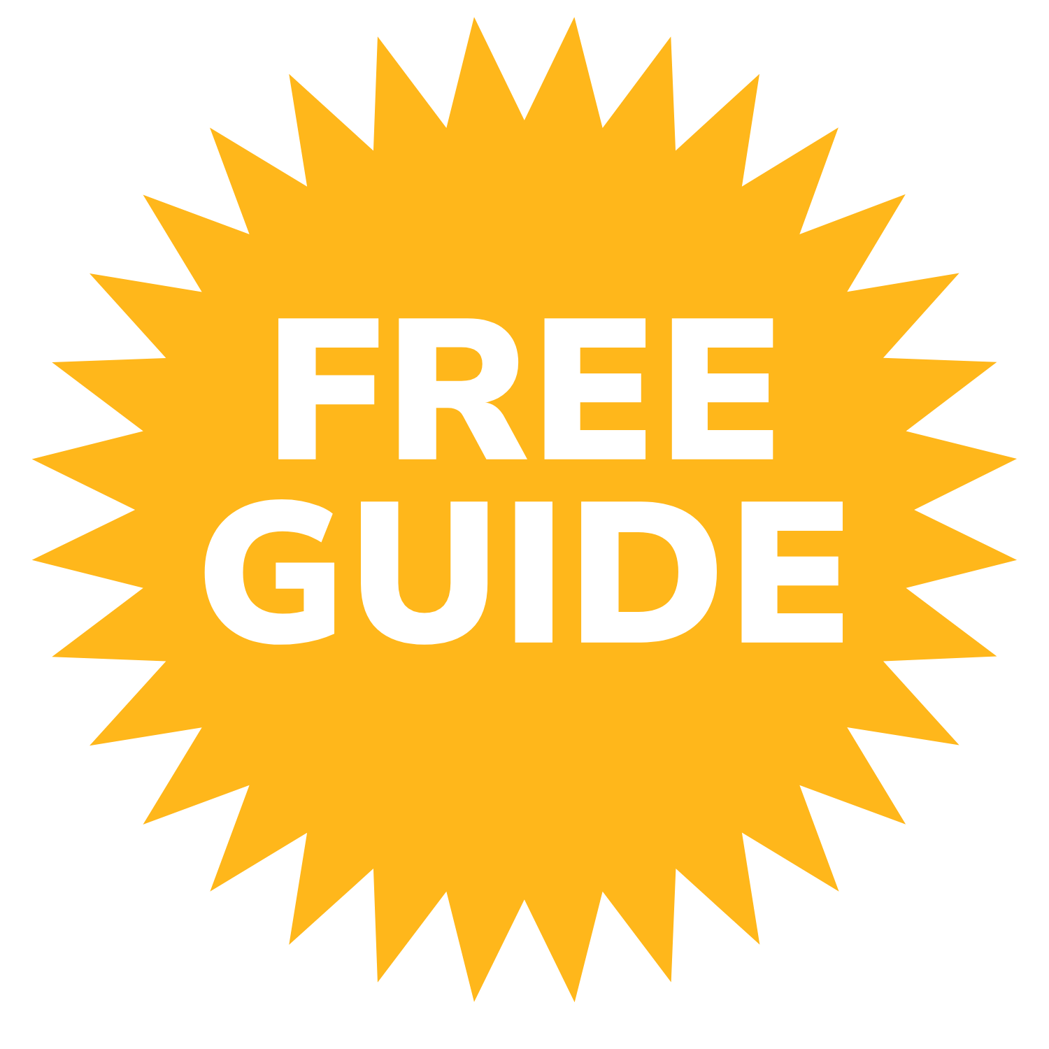 Yellow starburst shape with the words "FREE GUIDE" in bold white capital letters centered on it.